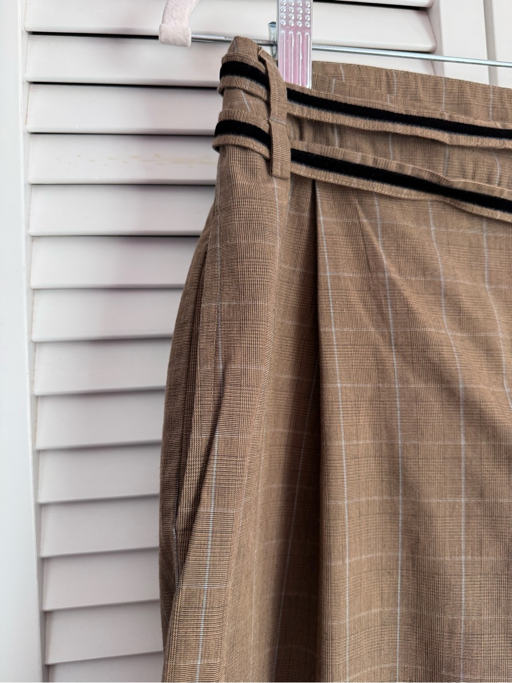 Eddy Willow Pant Coco Check Baby Blue Pinstripe Wide Leg Brown Medium NWT - Picture 7 of 10